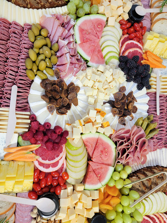 large grazing charcuterie board for parties and gatherings