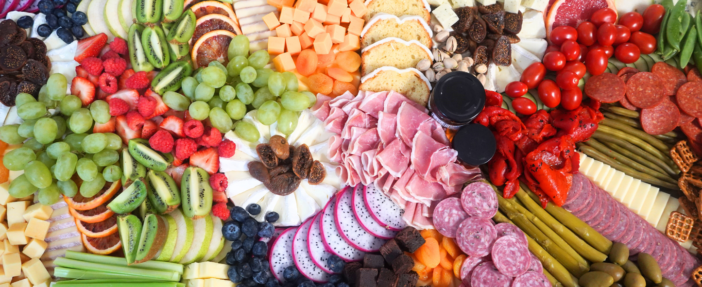 Extra-large grazing charcuterie board designed for weddings and corporate events